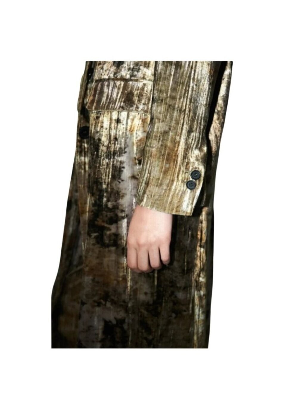 Zara Tie-Dye Velvet Long Coat Size Small Brown Gold Bbstract Pattern - Picture 4 of 14